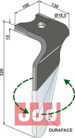 Tine for Kverneland, Duraface Lengde 320mm, H Serie, 15mm tykk
