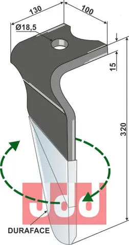 Tine for Kverneland rotary harv Lengde 320mm, bredde 100mm