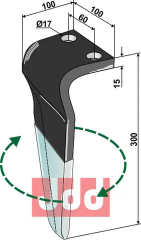 Tine for Maschio rotary harv Lengde 300mm, 17mm hull