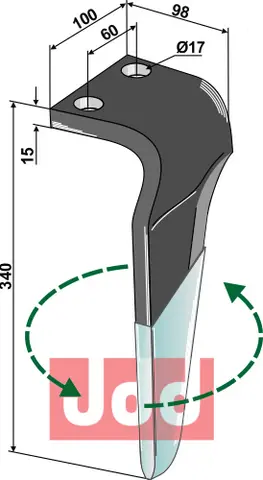Tine for rotary harrows Maschio 340mm lengde, 100mm bredde