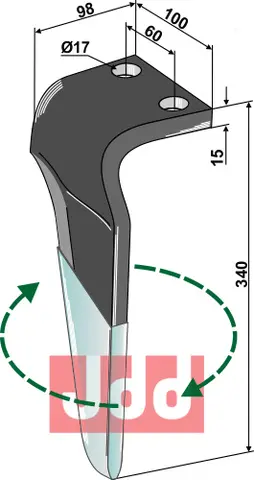 Tine for rotary harrows Maschio L: 340mm, B: 100mm, H: 17mm