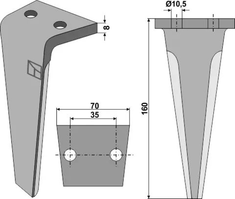 Rotorharvtind 160x70x8 mm, hull 10,5, avst. 35