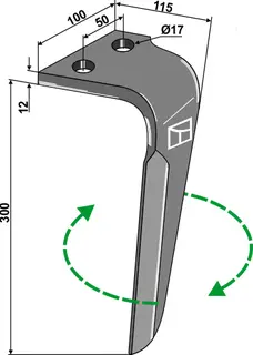 Tine for Kverneland/Rau Lengde 300mm, hull 17mm