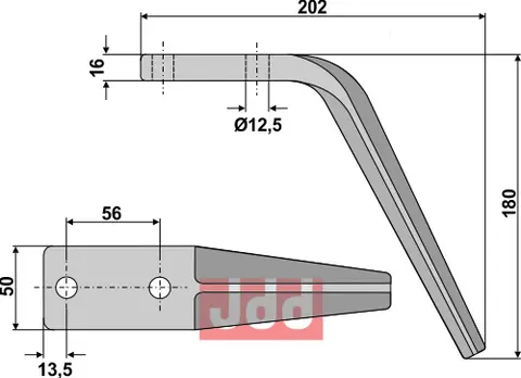 Tind til rotorharv - Tornado Lengde 180 mm - Bredde 50 mm