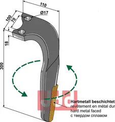 Rotorharvetand med hårdtmetall venstre Rabe