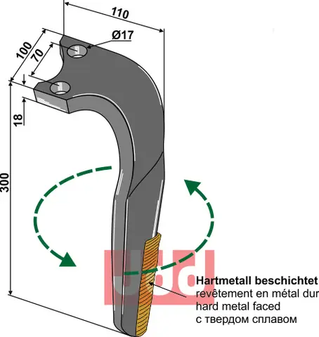 Tine for Rabe rotary harrows Lengde 300 mm, KG 41 SKE