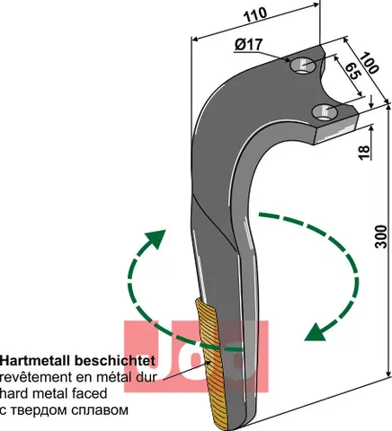 Tine for rotary harrows Rabe Lengde 300mm, KGF 41 SKE