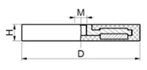 Gummiert magnet 43mm | Med gjenge i senter | Sterk magnet