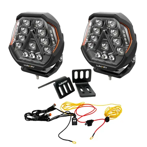 2stk 9" Illuminator 200 ekstralys i sett Med monteringsbraketter og kabelsett