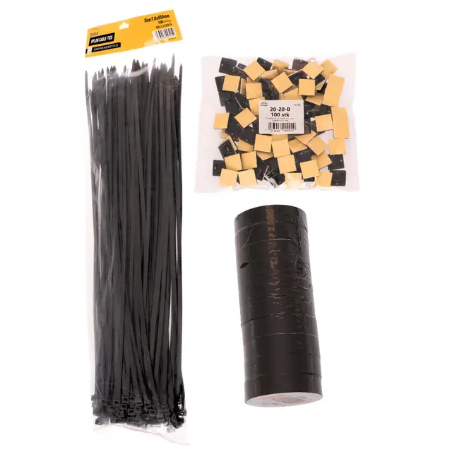 Sett med festemateriell Teip, strips og feste for strips 