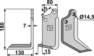 Kniv venstre til Sicma 180x80 mm - 14,5 hull