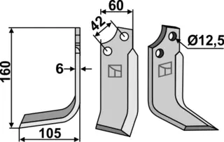 Kniv til Sicma (Miglianico) 160x60mm, 12,5mm hull