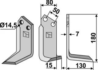 Kniv til Sicma (Miglianico) 180x80mm, hull 14,5mm