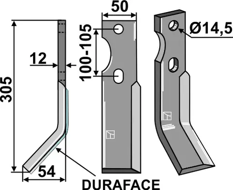 Freserkniv 305x50 mm venstre Duraface hull 14,5, avst. 100-105