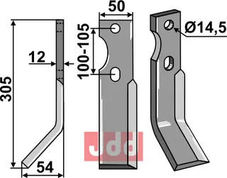 Rotary tine til Simon 305 x 50 mm - 14,5 hull