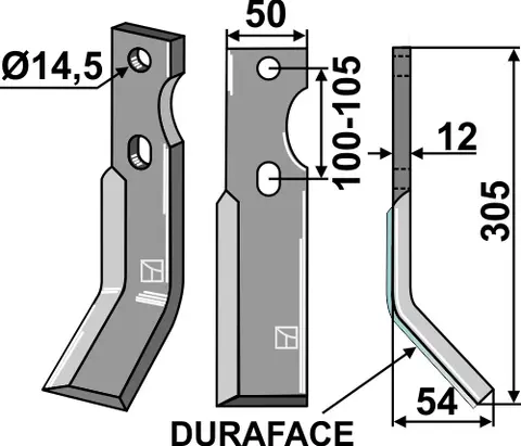 Freserkniv 305x50 mm høyre Duraface hull 14,5, avst. 100-105