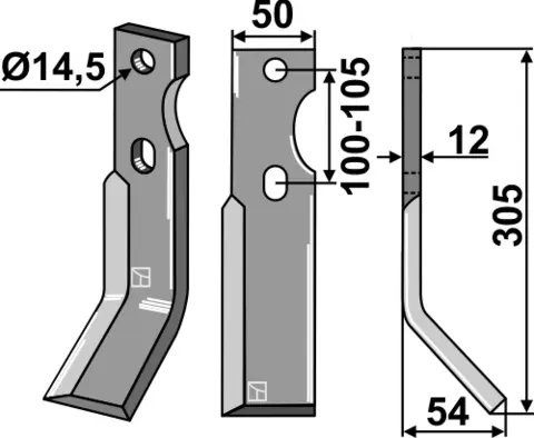 Freserkniv 305x50 mm høyre hull 14,5, avst. 100-105
