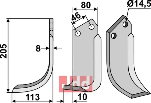 Kniv til Sovema 205x80mm, 14,5mm hull