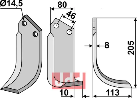 Kniv til Sovema 205x80mm, Hull 14,5mm