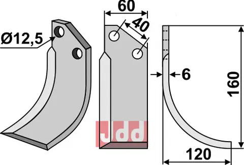 Kniv til Tortella 160 x 60 mm - 12,5 hull
