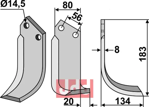 Kniv til Tortella 183 x 80 mm - 14,5 mm hull