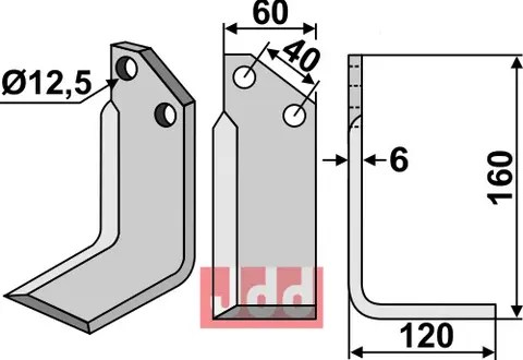Kniv til Tortella 160 x 60 mm - 12,5 mm hull