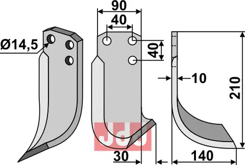 Kniv til Tortella Lengde 210 mm, Bredde 90 mm