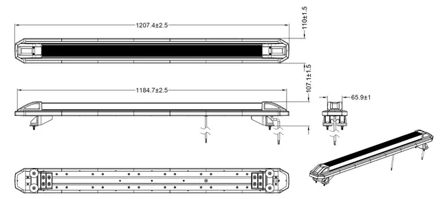 Lumary All In One takbjelke 121 cm lang Ekstralys varsellys arbeidslys baklykter 