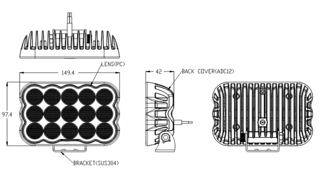 LUXU Work 75 arbeidslys med sort front Liten kompkt med 15 LED som yter 75 watt 