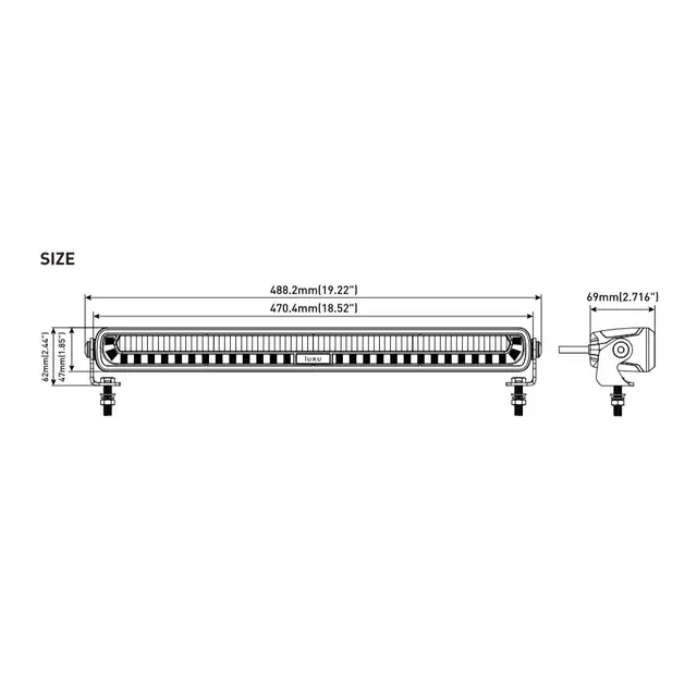Luxu Vibe 125 LED-bar 20" med varsellys 1 Lux på 500m, 125 W, 5000K 
