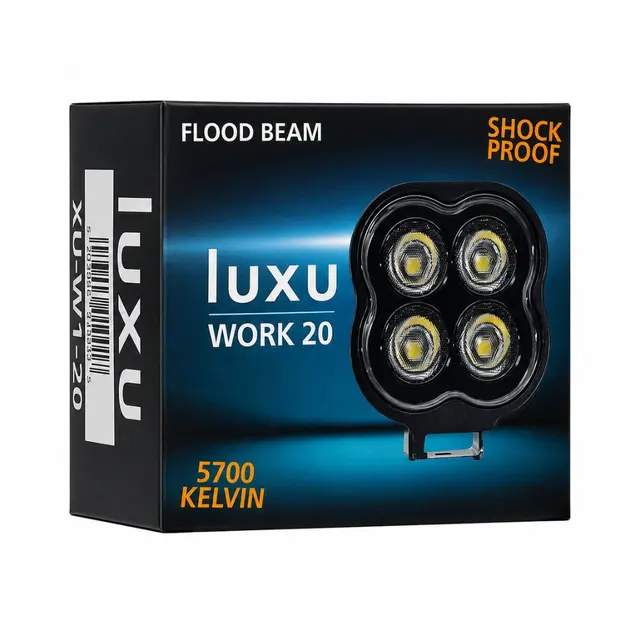 LUXU Work 20 arbeidslys med sort front Liten kompkt med 4  LED som yter 20 watt 