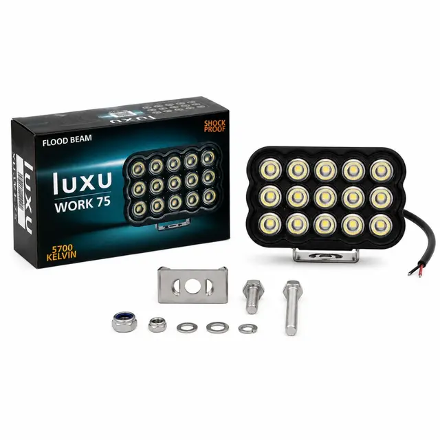 LUXU Work 75 arbeidslys med sort front Liten kompkt med 15 LED som yter 75 watt 