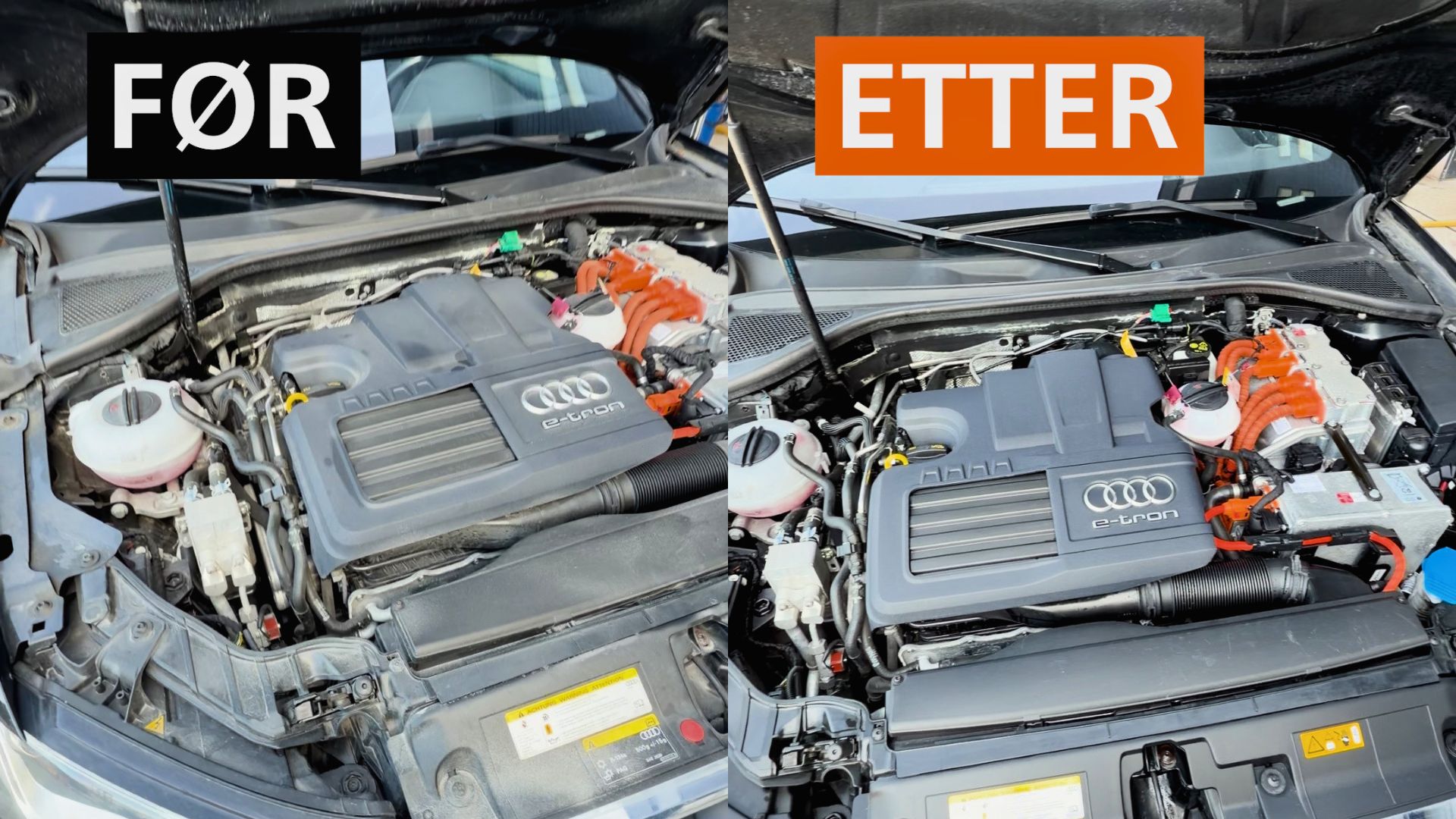 Resultat: før og etter å ha brukt Prolab+ Engine Cleaner.