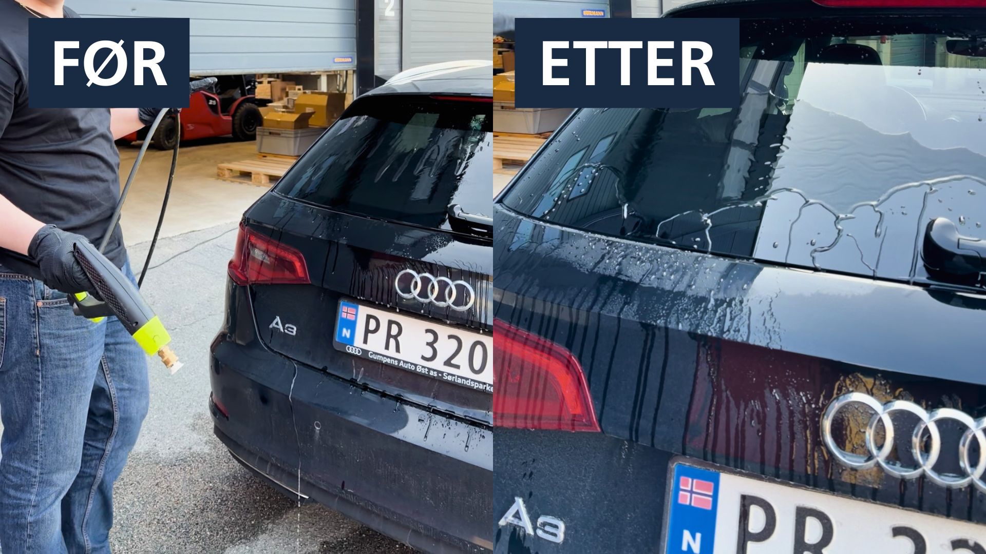 Resultat: før og etter vi har brukt Prolab+ Glass Coating.