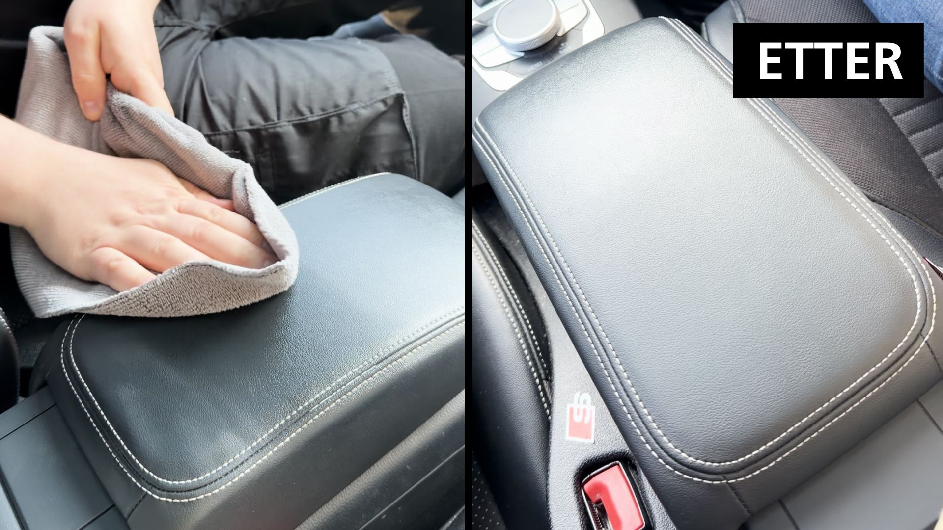 Prolab+ Leather Cleaner før og etter resultat på armlenet