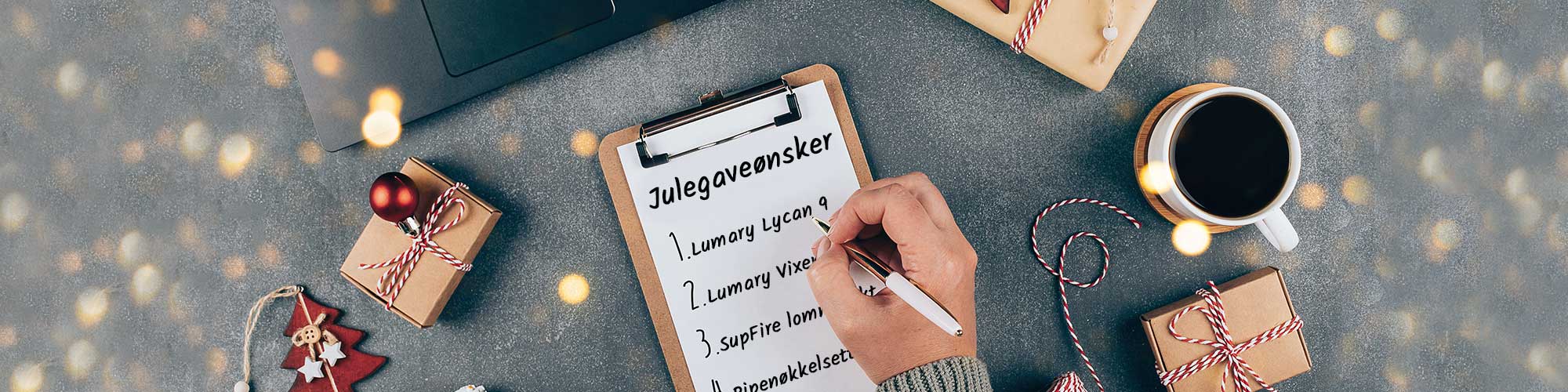 Julegavetips banner. Finn den perfekte julegave til deg selv eller venner og familie.